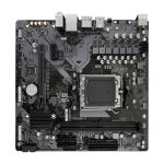 Imagen de la placa base GIGABYTE A620M H, cuenta con VRM digital de 5+2+2 fases, soporte para CPUs AMD Ryzen 8000, DDR5 hasta 7200MHz OC, PCIe 4.0, LAN GbE y USB 3.2 Gen 1, SKU A620M H