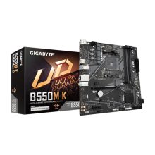 Placa base GIGABYTE modelo B550M K compatible con procesadores AMD Ryzen 5000, soporta hasta 4733 MHz DDR4, con 1xPCIe 4.0 y 1xPCIe 3.0 M.2, LAN 1GbE, USB 3.2 Gen 1. SKU: B550M K