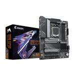 Imagen de la placa base GIGABYTE B650 AORUS ELITE AX V2, compatible con procesadores AMD Ryzen serie 9000, incluye VRM de 12+2+2 fases, soporte para memoria DDR5 hasta 8000 MHz, un puerto PCIe 5.0 y dos puertos PCIe 4.0 M.2, LAN de 2,5 GbE, WIFI 6E y puertos USB 3.2 Gen 2. SKU: B650 A ELITE AX V2.