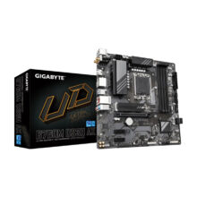 Vista de la GIGABYTE B760M DS3H AX Placa Base, compatible con procesadores Intel Core de 14ª generación, con VRM digital de 6+2+1 fases, soporta hasta 7600MHz DDR5 (OC), 2 puertos PCIe 4.0 M.2, Wi-Fi 6E, LAN 2.5GbE, y USB 3.2 Gen 2. SKU: B760M DS3H AX