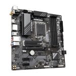 Vista de la GIGABYTE B760M DS3H AX Placa Base, compatible con procesadores Intel Core de 14ª generación, con VRM digital de 6+2+1 fases, soporta hasta 7600MHz DDR5 (OC), 2 puertos PCIe 4.0 M.2, Wi-Fi 6E, LAN 2.5GbE, y USB 3.2 Gen 2. SKU: B760M DS3H AX
