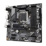 Vista de la GIGABYTE B760M DS3H AX Placa Base, compatible con procesadores Intel Core de 14ª generación, con VRM digital de 6+2+1 fases, soporta hasta 7600MHz DDR5 (OC), 2 puertos PCIe 4.0 M.2, Wi-Fi 6E, LAN 2.5GbE, y USB 3.2 Gen 2. SKU: B760M DS3H AX