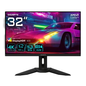 Monitor de juego GIGABYTE M32U de 31.5 pulgadas con resolución 4K UHD, 144Hz de tasa de refresco, 1ms de tiempo de respuesta, 350 cd/m² de brillo, FreeSync Premium Pro, Display HDR400, HDMI 2.1 y Displayport 1.4. SKU: M32U EK