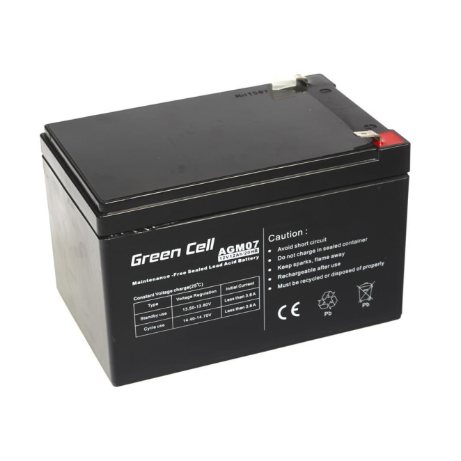 Green Cell AGM batería 12V 12Ah con alta capacidad Batería Green Cell AGM de 12V y 12Ah, sellada de plomo ácido VRLA para suministro eléctrico, SKU AGM07