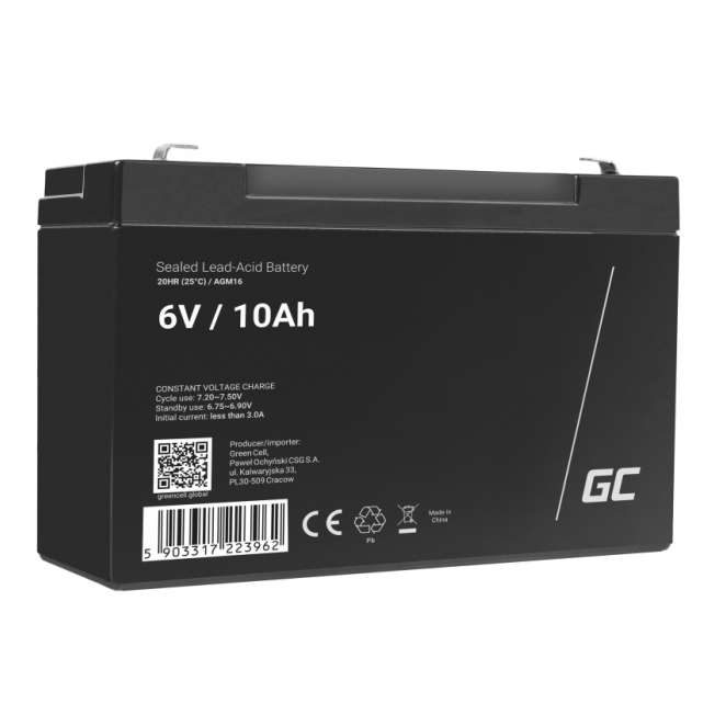 Green Cell batería para UPS 6V 10Ah de plomo sellada Imagen de la batería Green Cell AGM16 para sistemas UPS con tecnología VRLA de 6 V y 10 Ah