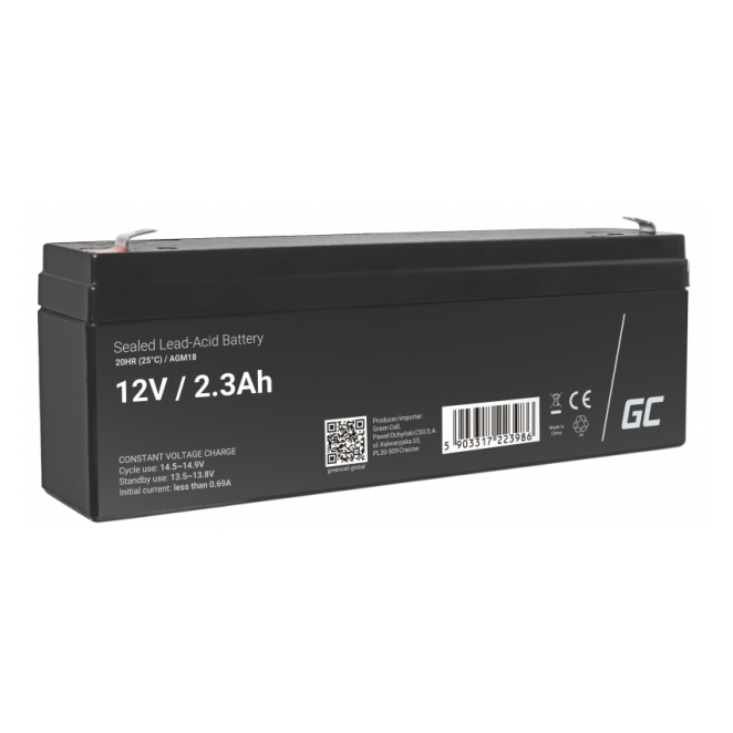 Green Cell batería AGM 12V 2.3Ah para sistema UPS Batería Green Cell AGM18 diseñada para sistemas UPS con especificaciones de 12 V y 2.3 Ah