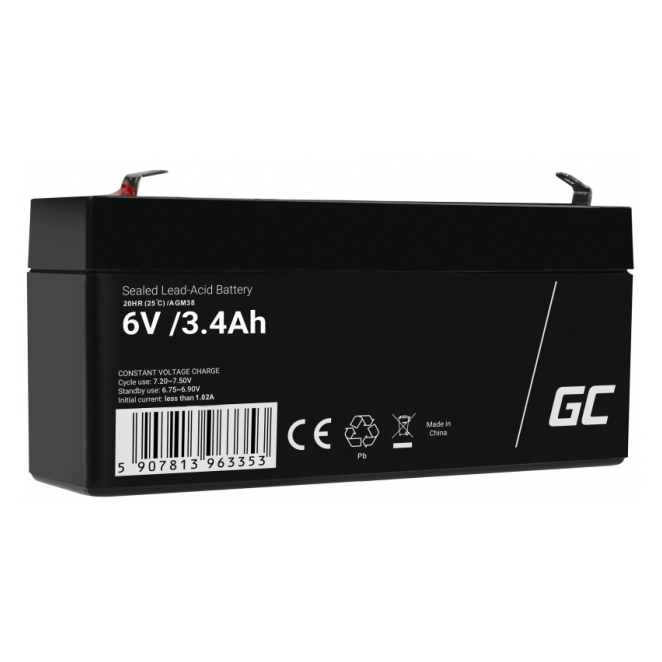 Green Cell batería AGM38 para UPS 6V 3.4Ah Imagen de la batería Green Cell AGM38 de 6V y 3.4Ah diseñada para sistemas UPS, SKU AGM38