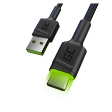 Cable USB Green Cell modelo KABGC06 con conectores USB A y USB C, longitud de 1,2 metros y color negro.