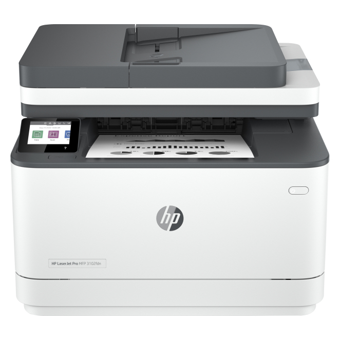 HP Impresora multifunción LaserJet Pro 3102fdn con escáner integrado Imagen de la impresora multifunción HP LaserJet Pro 3102fdn con escáner integrado, SKU 3G629F#B19