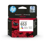 Imagen del cartucho de tinta HP tricolor modelo Advantage 653, SKU 3YM74AE#BHK, ideal para impresiones de alta calidad.