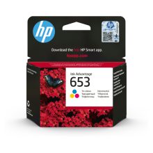 Imagen del cartucho de tinta HP tricolor modelo Advantage 653, SKU 3YM74AE#BHK, ideal para impresiones de alta calidad.