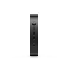 Vista frontal de la mini PC HP Elite t655, equipada con un procesador de 2,1 GHz, corriendo Windows 10 IoT Enterprise. Peso de 1,12 kg y color negro. SKU: 5H0P5EA#ABB