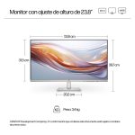 Monitor HP Series 5 con pantalla FHD de 23,8 pulgadas, altura ajustable y número de producto 94C19E9#ABB. Ideal para tareas informáticas y tecnológicas.