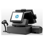 Imagen del HP rp 7800, un ordenador TPV con pantalla táctil de 15 pulgadas, resolución de 1024 x 768 pixeles, procesador Intel i5-2400S, en color negro. SKU: C2R99EA