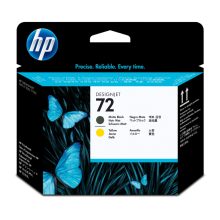 Cabezal de impresión HP DesignJet 72 en colores negro mate y amarillo, modelo C9384A, ideal para gráficos de precisión.