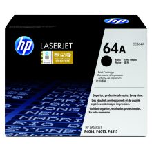 Imagen del cartucho de tóner HP original LaserJet 64A negro, número de producto CC364A, ideal para impresiones nítidas y de calidad.