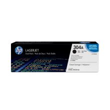Pack de 2 cartuchos de tóner original de la marca HP para impresoras LaserJet, modelo 304A, color negro. SKU: CC530AD
