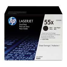 Paquete de ahorro de 2 cartuchos de tóner original HP LaserJet 55X de alta capacidad en color negro. SKU: CE255XD.