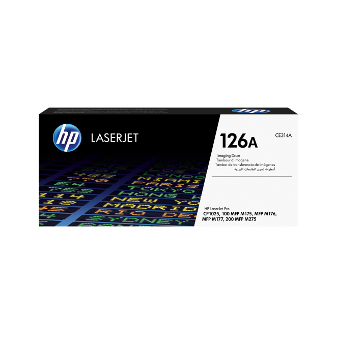 HP Tambor de Imágenes LaserJet Alta Definición HP Tambor de Imágenes LaserJet 126A, modelo CE314A, diseñado para impresiones de alta definición y rendimiento superior.