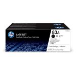 Vista del HP pack de ahorro de 2 cartuchos de tóner original LaserJet 83A negro, SKU CF283AD. Ideal para impresoras HP LaserJet, alto rendimiento y calidad de impresión.