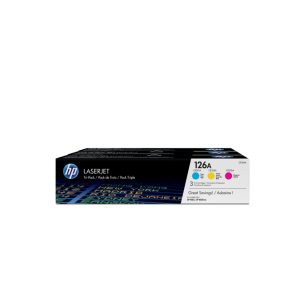 HP Pack de ahorro de 3 cartuchos de tóner original LaserJet 126A en colores cian, magenta y amarillo, SKU CF341A