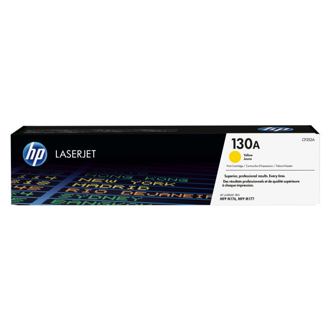 HP Tóner LaserJet 130A Amarillo de Alta Calidad Cartucho de tóner original HP LaserJet 130A amarillo, SKU CF352A. Ideal para impresiones de alta calidad y duración prolongada.