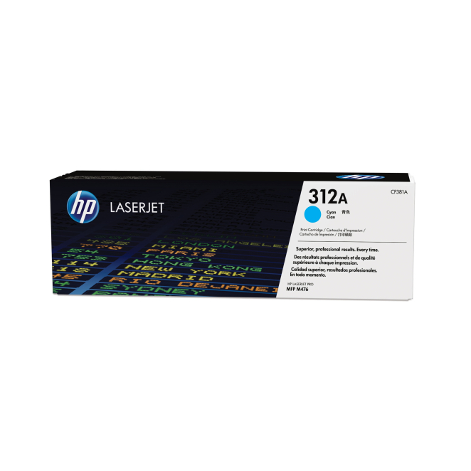 HP Cartucho de tóner cian 312A para impresoras LaserJet alta productividad Imagen del HP Cartucho de tóner 312A cian compatible con impresoras LaserJet SKU CF381A, ideal para impresiones de alta calidad y productividad.