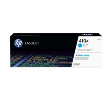 Imagen del cartucho de tóner HP original LaserJet 410A en color cian, SKU CF411A, ideal para impresiones de alta calidad.