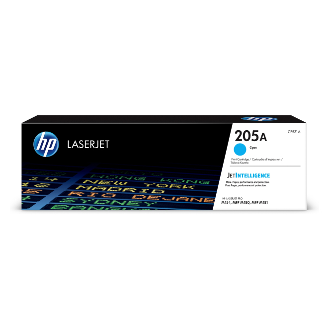 HP Cartucho de tóner cian LaserJet 205A impresión vibrante Cartucho de tóner HP Original LaserJet 205A en color cian, SKU CF531A, ideal para impresiones de alta calidad y colores vibrantes.