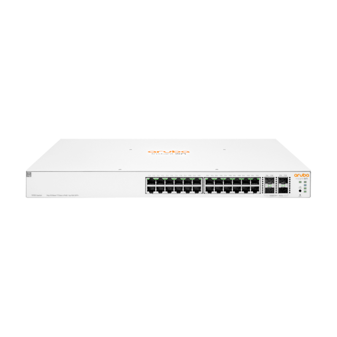 HPE Aruba Networking Switch con 24 puertos PoE y 370W de potencia HPE Aruba Networking Instant On 1930 24G Clase 4 PoE gestionado L2+ Gigabit Ethernet compacto de 1U, modelo JL684B#ABB, en color blanco