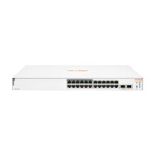 Imagen del switch HPE Aruba Instant On 1830, modelo JL813A#ABB, con 24 puertos Gigabit Ethernet, 12 puertos PoE Class4 y potencia total de 195W