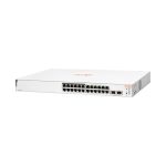 Imagen del switch HPE Aruba Instant On 1830, modelo JL813A#ABB, con 24 puertos Gigabit Ethernet, 12 puertos PoE Class4 y potencia total de 195W