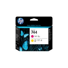 Imagen del cabezal de impresión HP DesignJet 744 magenta y amarillo, SKU F9J87A. Ideal para impresoras de gran formato.