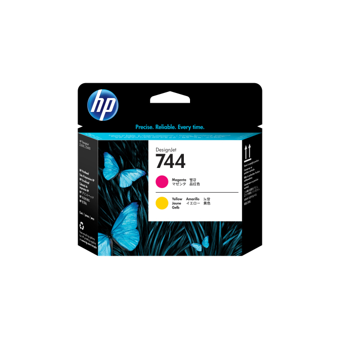HP Cabezal de impresión DesignJet 744 magenta y amarillo Imagen del cabezal de impresión HP DesignJet 744 magenta y amarillo, SKU F9J87A. Ideal para impresoras de gran formato.