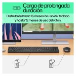 Vista frontal del combo de teclado y ratón inalámbricos HP modelo 18H24AA#ABE con diseño ergonómico y batería de larga duración