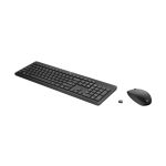Vista frontal del combo de teclado y ratón inalámbricos HP modelo 18H24AA#ABE con diseño ergonómico y batería de larga duración