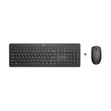 Vista frontal del combo de teclado y ratón inalámbricos HP modelo 18H24AA#ABE con diseño ergonómico y batería de larga duración