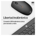 Vista frontal del combo de teclado y ratón inalámbricos HP modelo 18H24AA#ABE con diseño ergonómico y batería de larga duración