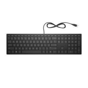HP Teclado con cable Pavilion 300, diseño delgado, cómodo, y SKU 4CE96AA#ABE, ideal para uso diario.