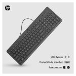 Imagen del HP teclado con cable 150 con diseño ergonómico y SKU 664R5AA#ABE, ideal para una escritura eficiente y cómoda.