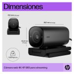 HP Cámara web 4K para retransmisiones, modelo 965, SKU 695J5AA#ABB. Alta calidad de imagen y micrófono integrado.