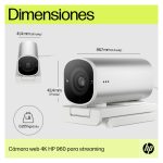 HP Webcam 4K para streaming, modelo 960 con SKU 695J6AA#ABB, diseñada para una imagen ultra nítida y fluida
