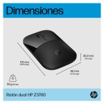 Vista del HP Ratón Dual Z3700 en color negro con conectividad inalámbrica y diseño ergonómico. SKU 758A8AA#ABB.