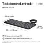 Imagen del HP Teclado con cable 400 retroiluminado, SKU 7N7C0AA#ABE, mostrando diseño ergonómico con iluminación LED