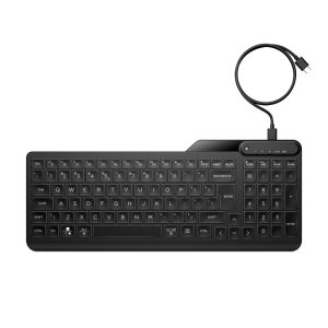 Imagen del HP teclado con cable retroiluminado multidispositivo, modelo 405, SKU 7N7C1AA#ABE, ideal para uso en oficinas y hogares con múltiples dispositivos