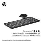 Imagen del HP teclado con cable retroiluminado multidispositivo, modelo 405, SKU 7N7C1AA#ABE, ideal para uso en oficinas y hogares con múltiples dispositivos