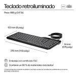 Imagen del HP teclado con cable retroiluminado multidispositivo, modelo 405, SKU 7N7C1AA#ABE, ideal para uso en oficinas y hogares con múltiples dispositivos