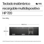 HP teclado inalámbrico recargable multidispositivo 720, referencia SKU 9T5B1AA#ABE, con diseño ergonómico y teclas de alta sensibilidad