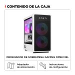 Vista frontal del HP OMEN 35L GT16-0000ns con AMD Ryzen 5 8500G, 16 GB DDR5-SDRAM, 1 TB SSD, NVIDIA GeForce RTX 4060 Ti y Windows 11 Home. SKU: AE0C5EA#ABE