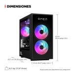 Vista frontal del HP OMEN 35L GT16-0000ns con AMD Ryzen 5 8500G, 16 GB DDR5-SDRAM, 1 TB SSD, NVIDIA GeForce RTX 4060 Ti y Windows 11 Home. SKU: AE0C5EA#ABE